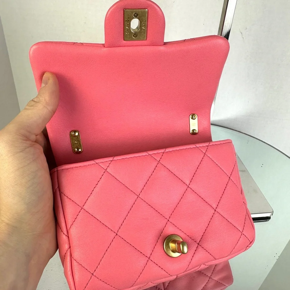 CHANEL MINI RECTANGULAR FLAP BAG PINK LAMBSKIN GHW - Picture 7 of 11